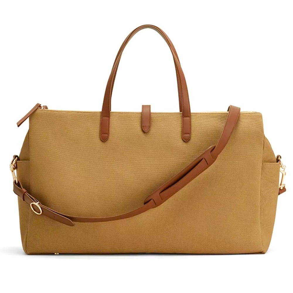 Cuyana Tan Canvas & Brown Leather Travel Tote